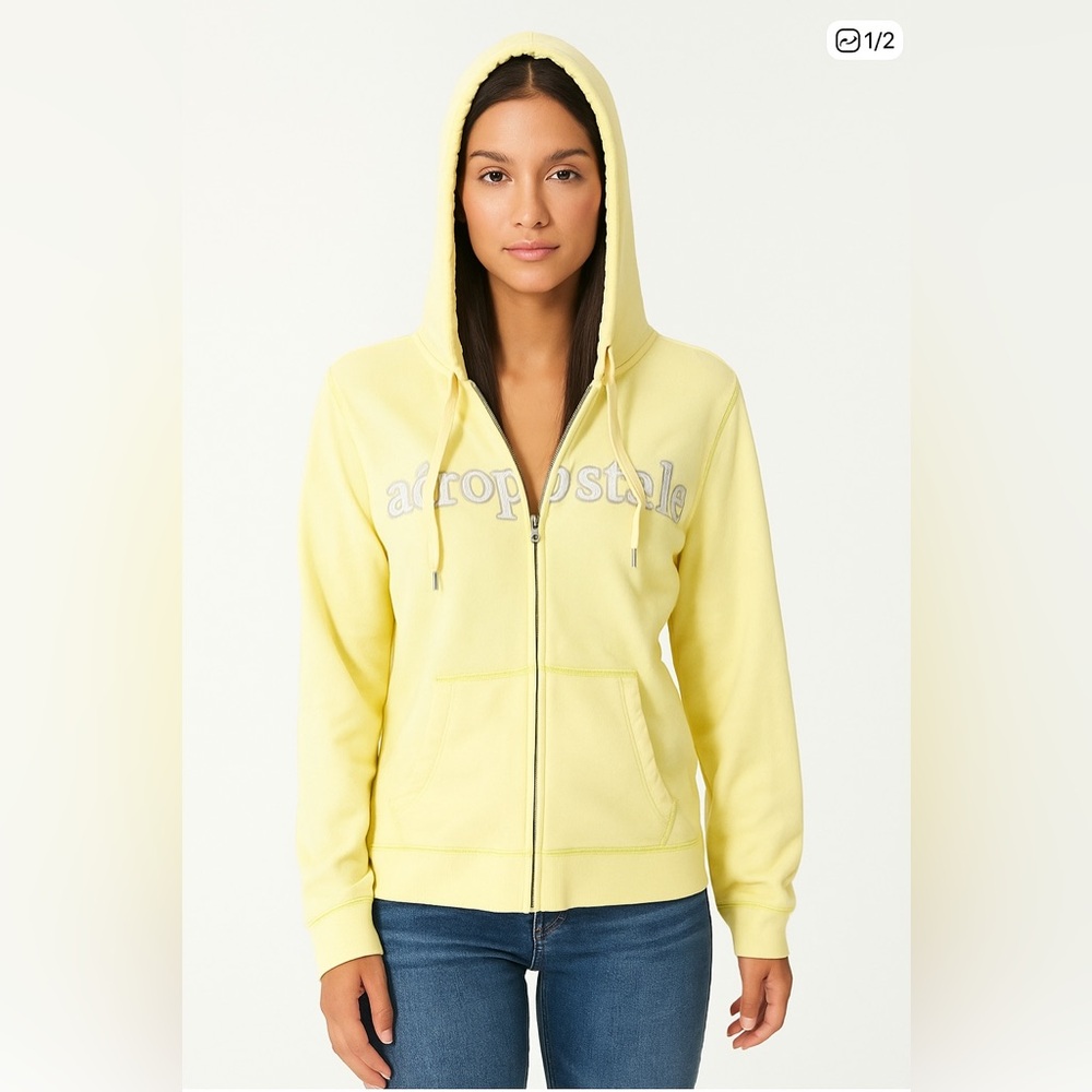 Aeropostale Light Yellow Zip-Up Hoodie